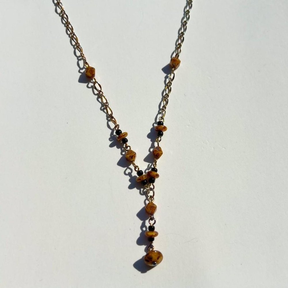 Vintage stainless steel silver brown crystal necklace